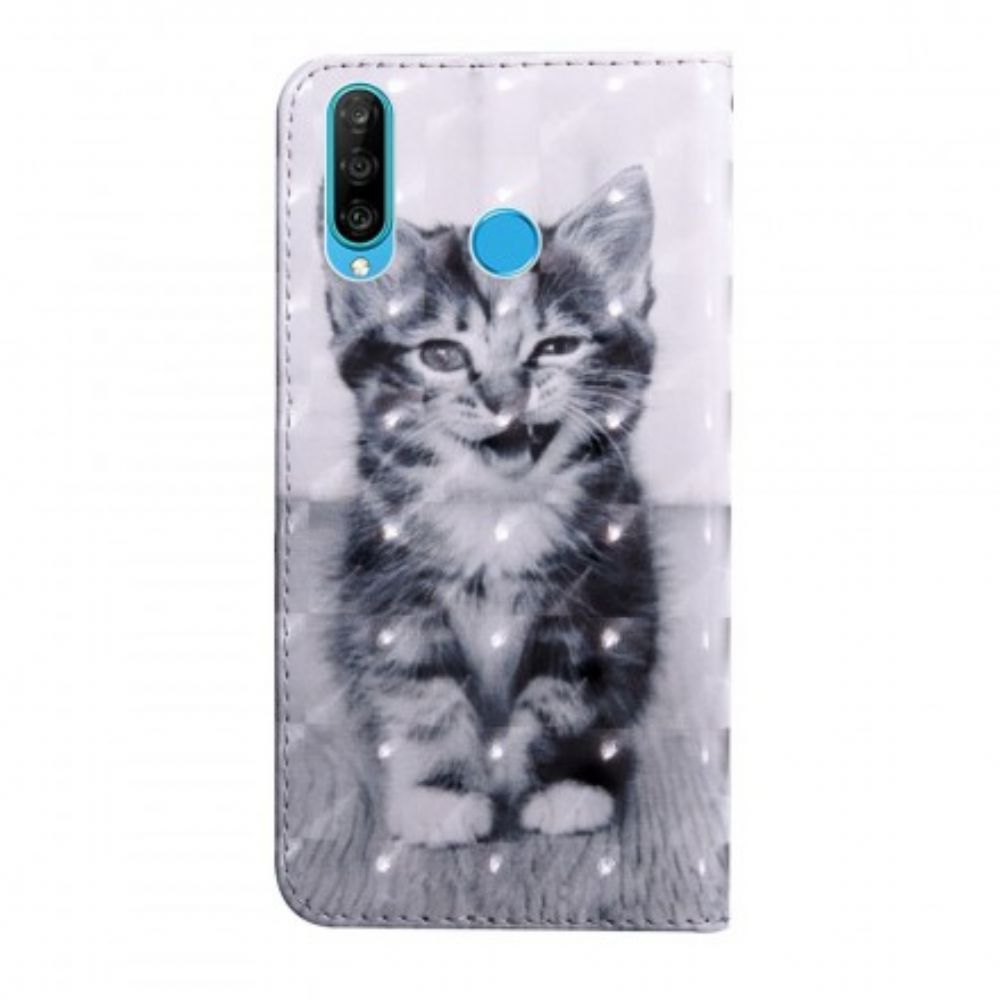 Lederhüllen Für Huawei P30 Lite Schwarz-weiß-katze