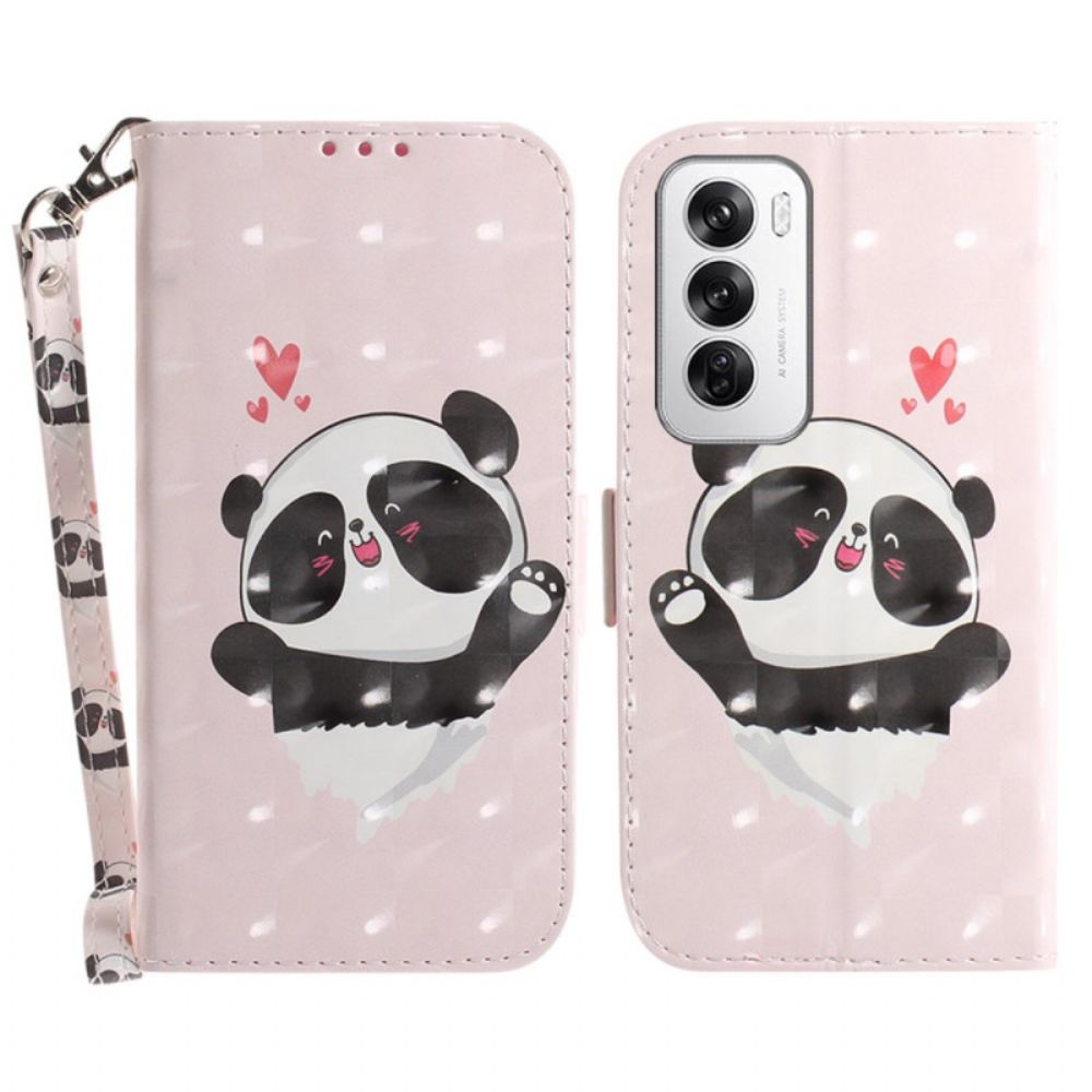 Lederhüllen Für Oppo Reno 12 5g Panda Love Mit Riemen