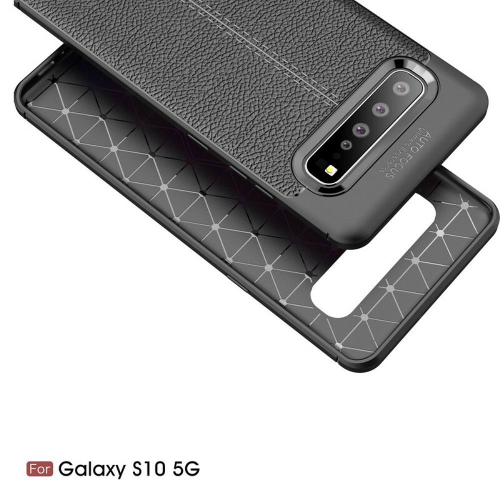 Handyhülle Für Samsung Galaxy S10 5G Doppellinie Litschi-leder-effekt