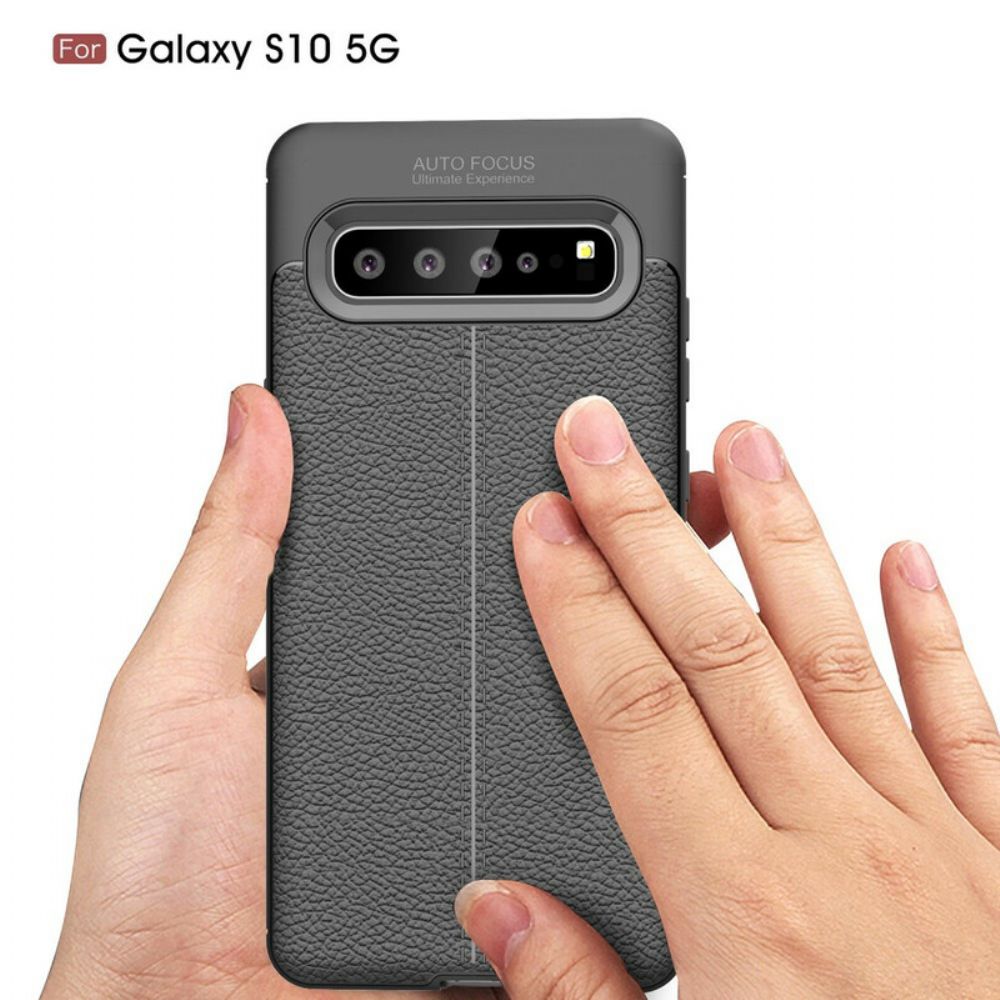 Handyhülle Für Samsung Galaxy S10 5G Doppellinie Litschi-leder-effekt