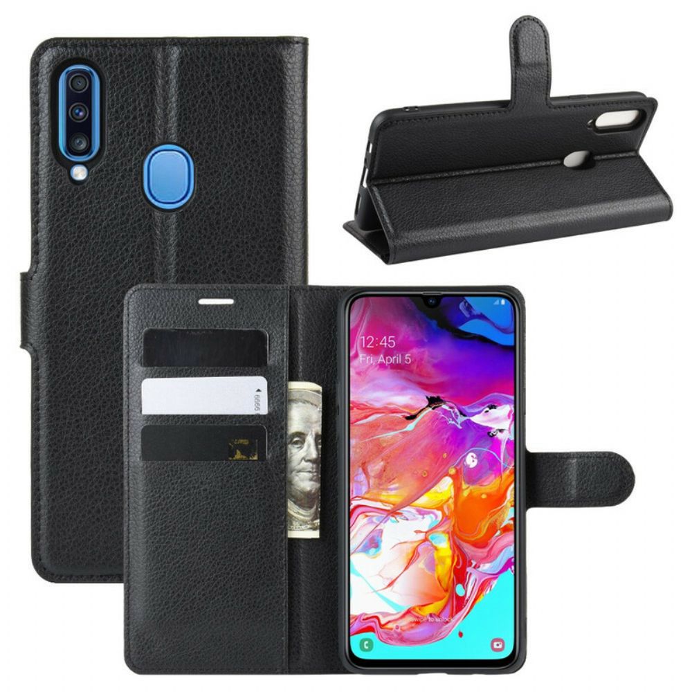 Flip Case Für Samsung Galaxy A20s Klassischer Litschi-leder-effekt