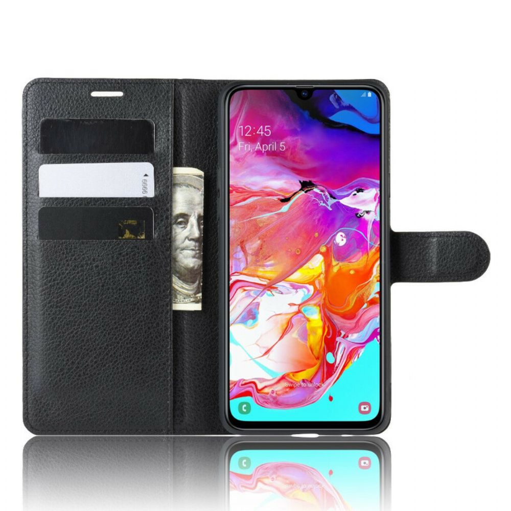 Flip Case Für Samsung Galaxy A20s Klassischer Litschi-leder-effekt