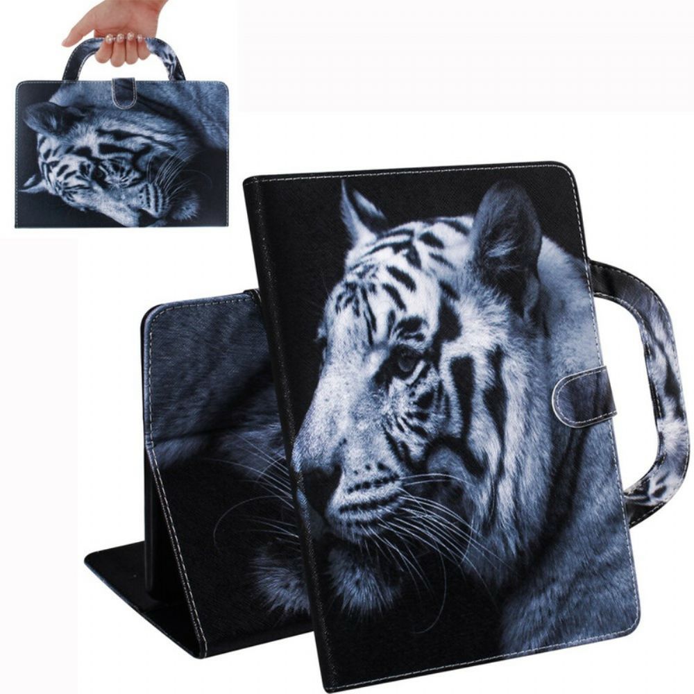 Flip Case Für Samsung Galaxy Tab S7 / Tab S8 Tiger Mit Griff