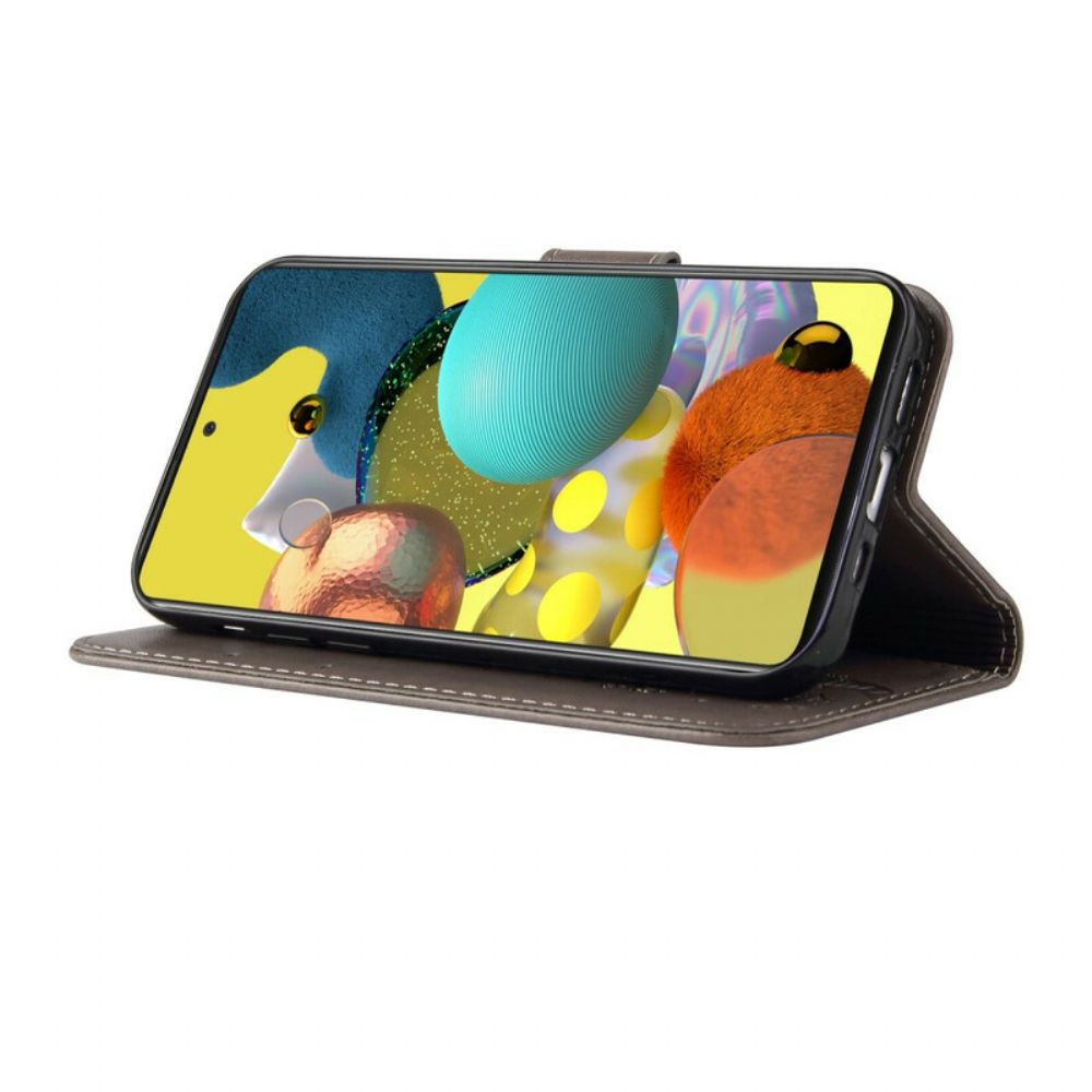 Flip Case Für Samsung Galaxy A51 Mit Kordel Baum Und Katze Mit Perle Am Riemen