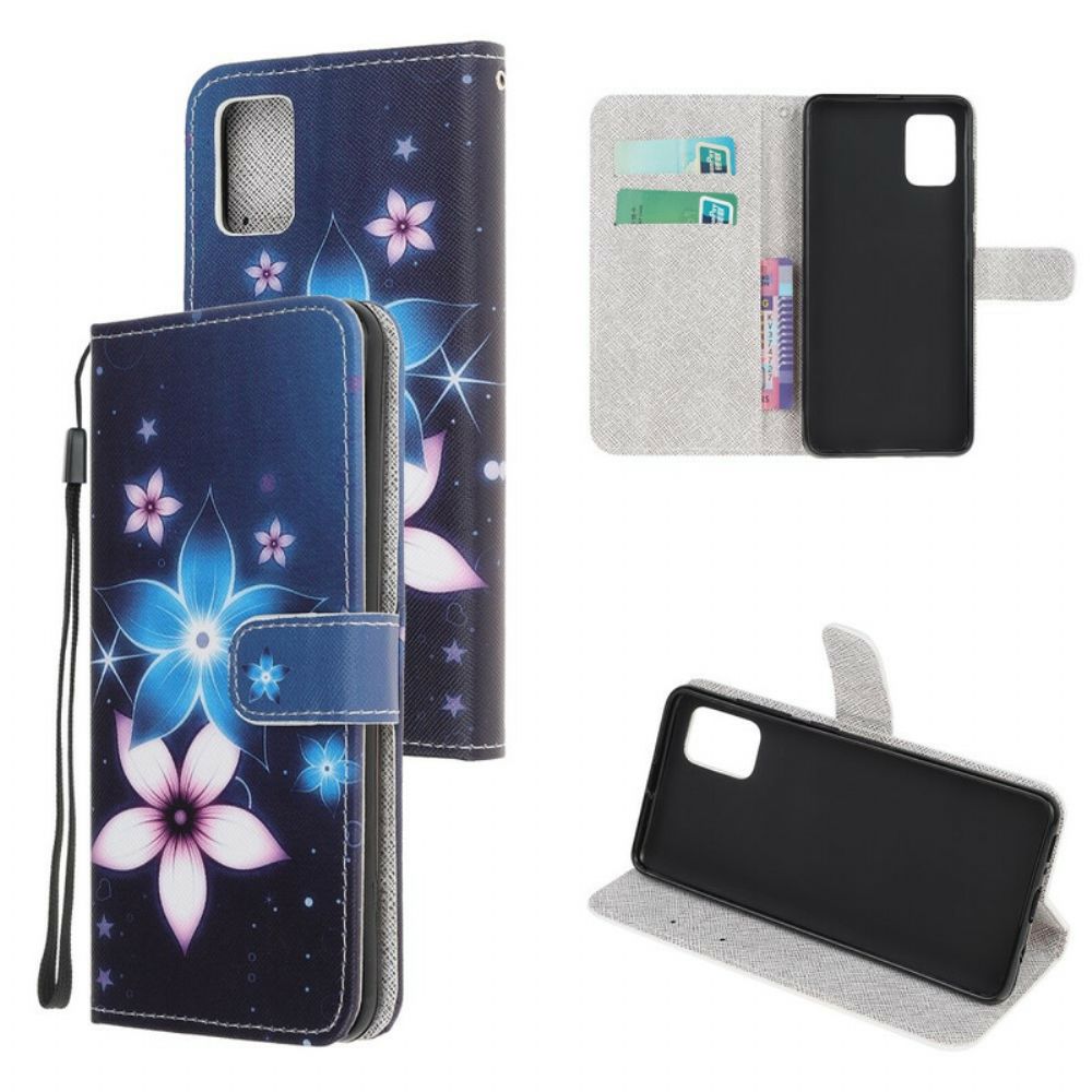 Flip Case Für Samsung Galaxy A51 Mit Kordel Mondriemenblumen