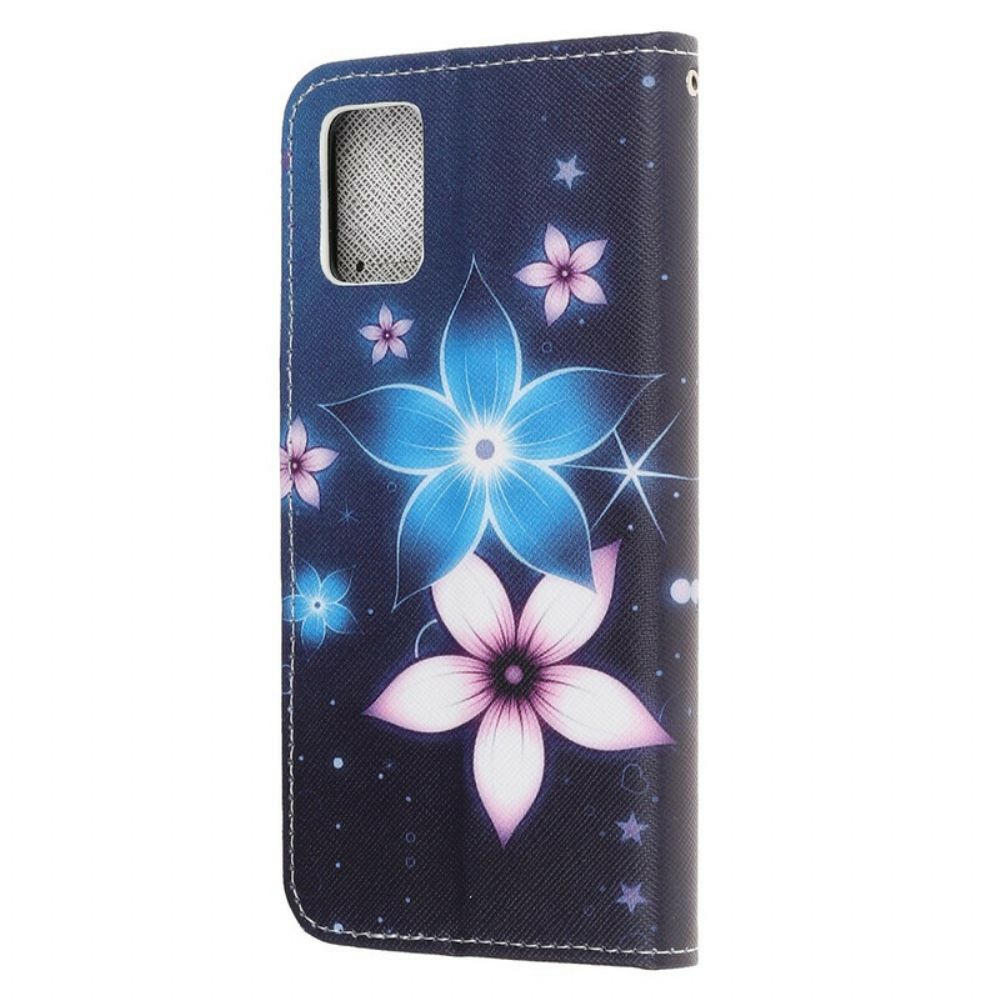 Flip Case Für Samsung Galaxy A51 Mit Kordel Mondriemenblumen