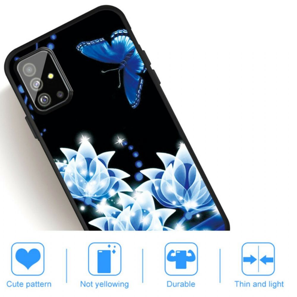 Handyhülle Für Samsung Galaxy A51 Schmetterling Und Blaue Blumen