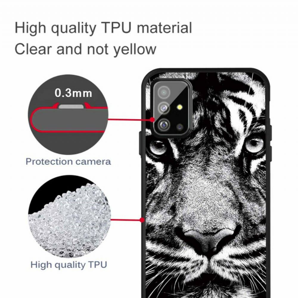 Handyhülle Für Samsung Galaxy A51 Schwarzer Und Weißer Tiger