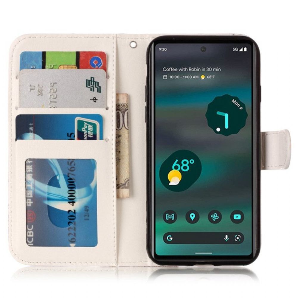 Flip Case Für Google Pixel 7A Mit Kordel Bunter Tiger Mit Schlüsselband