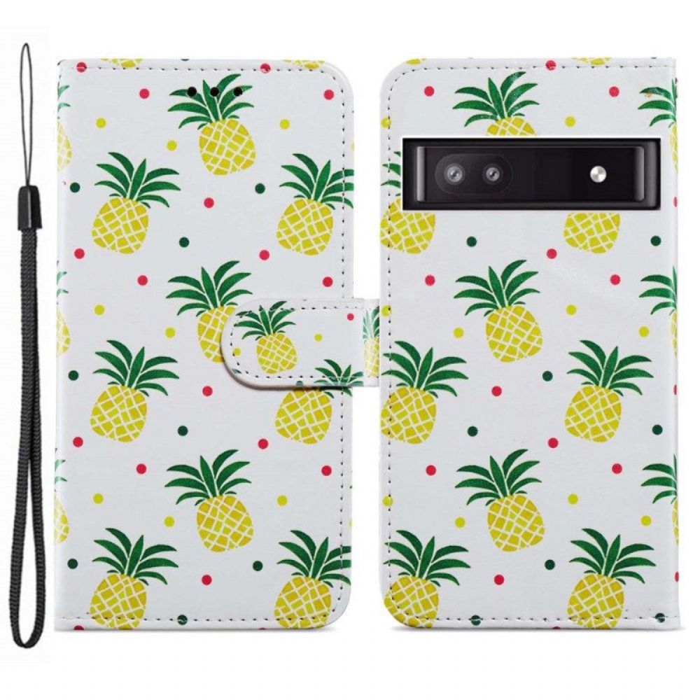 Lederhüllen Für Google Pixel 7A Mit Kordel Riemchen-ananas